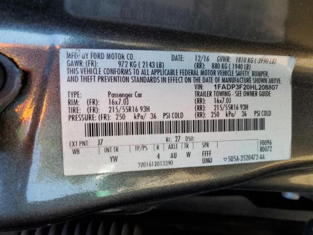 2017 FORD FOCUS SE 1FADP3F20HL208807