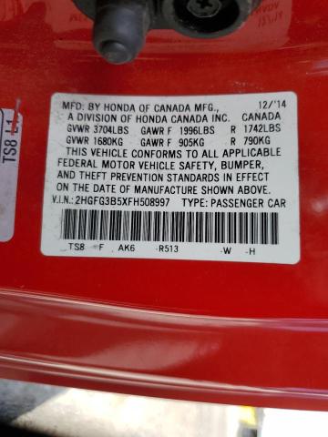2015 HONDA CIVIC LX 2HGFG3B5XFH508997