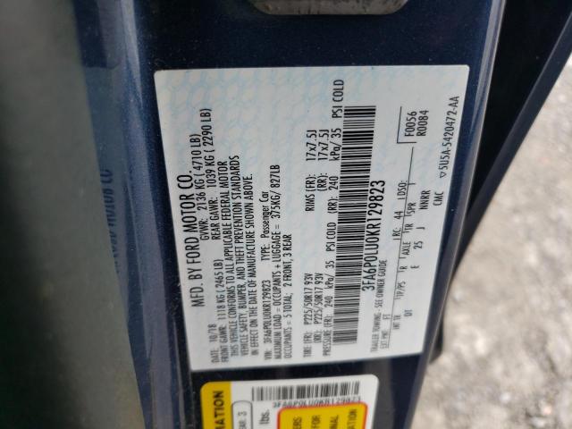 2019 FORD FUSION SE - 3FA6P0LU0KR129823