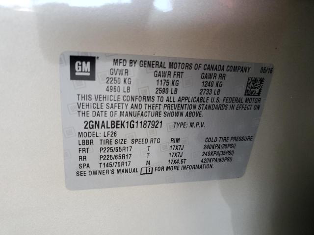 2016 CHEVROLET EQUINOX LT 2GNALCEK5G1188155
