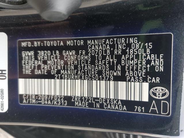 2016 TOYOTA COROLLA L 2T1BURHEXGC501379