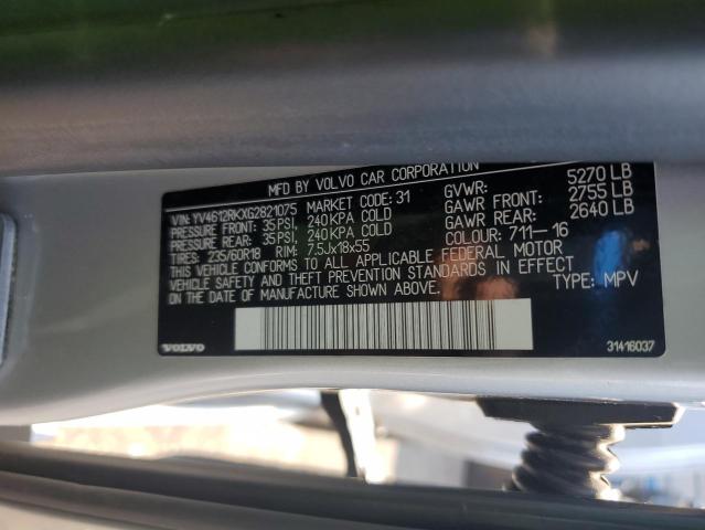 2016 VOLVO XC60 T5 PR YV4612RKXG2821075