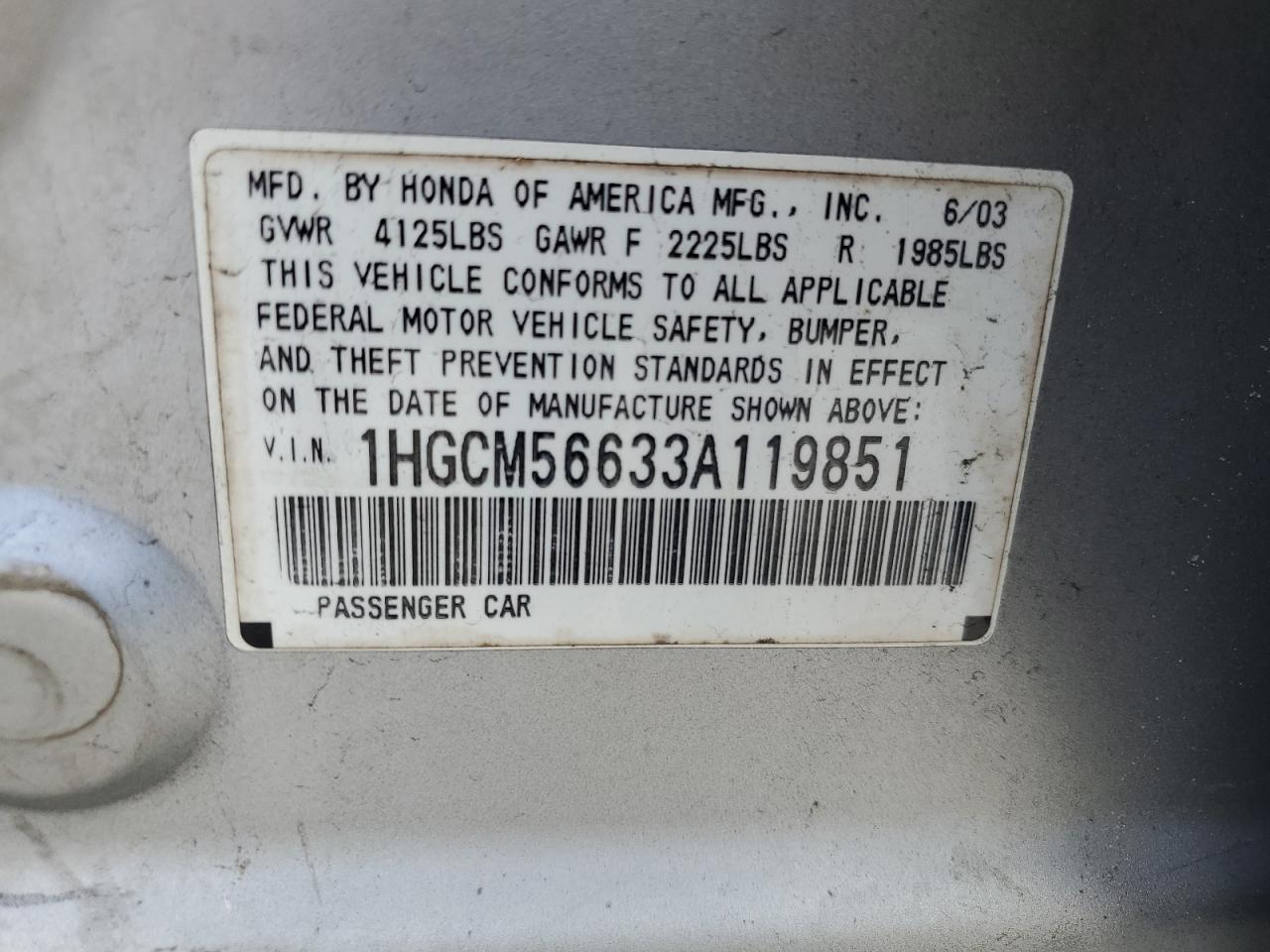 Lot #3282449270 2003 HONDA ACCORD EX