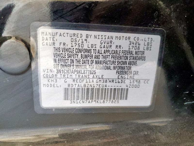 2019 NISSAN VERSA S 3N1CN7AP9KL877825