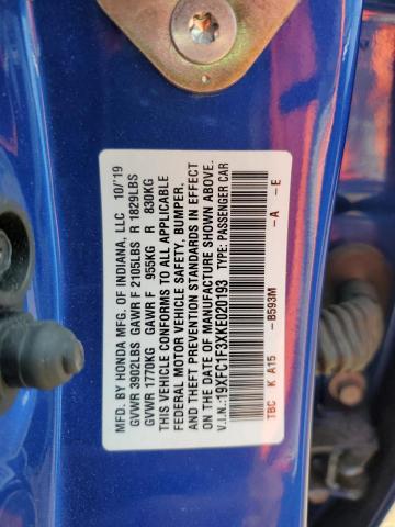 2019 HONDA CIVIC EX 19XFC1F3XKE020193