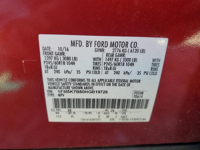 2017 FORD EXPLORER 1FM5K7B80HGB19726