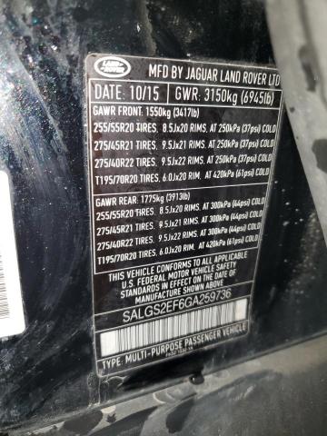 2016 LAND ROVER RANGE ROVE SALGS2EF6GA259736
