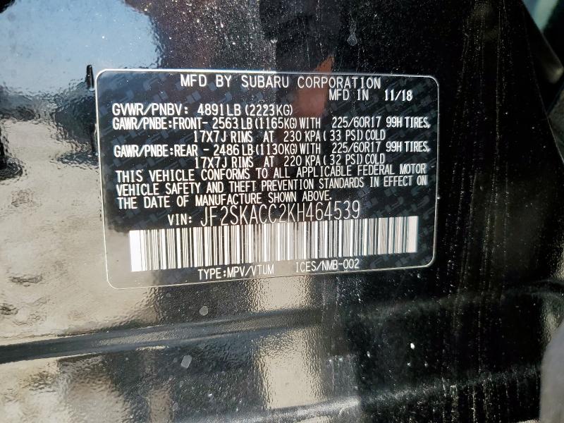 2019 SUBARU FORESTER JF2SKACC2KH464539