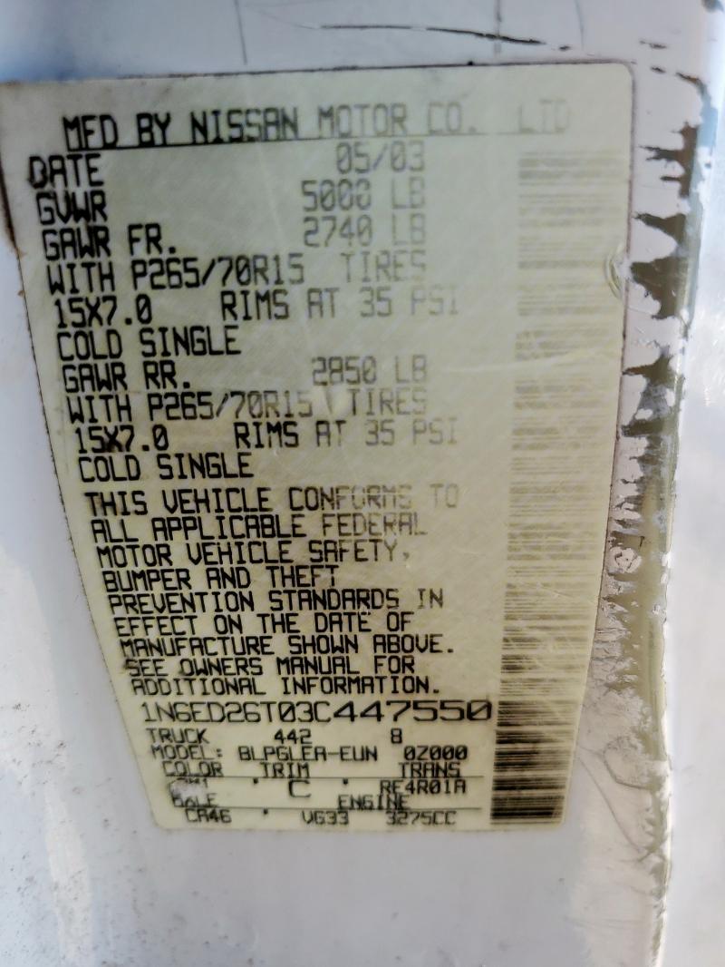 2003 NISSAN FRONTIER K #3302832917