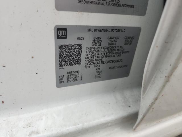 2022 CHEVROLET SILVERADO K1500 1GCRDAED6NZ508070