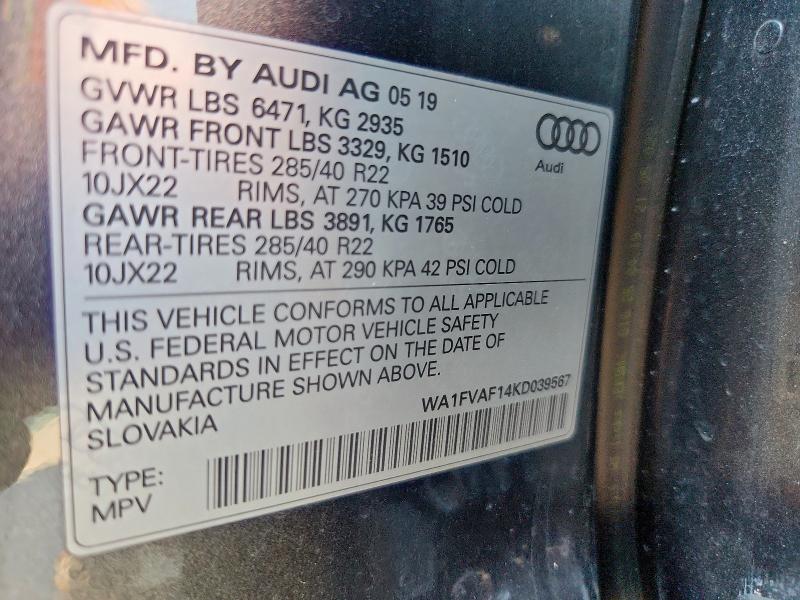 2019 AUDI Q8 PRESTIGE S-LINE WA1FVAF14KD039567