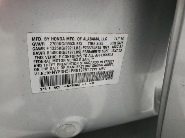 2015 HONDA PILOT EXL 5FNYF3H51FB019251