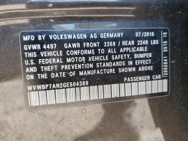 2016 VOLKSWAGEN CC BASE WVWBP7AN2GE504389