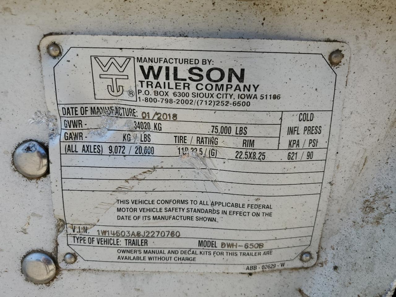 Lot #3285666651 2018 WILSON TRAILER