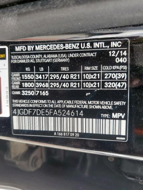2015 MERCEDES-BENZ GL 550 4MA 4JGDF7DE5FA524614