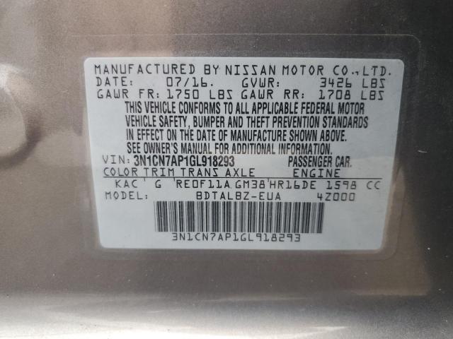 2016 NISSAN VERSA S 3N1CN7AP1GL918293
