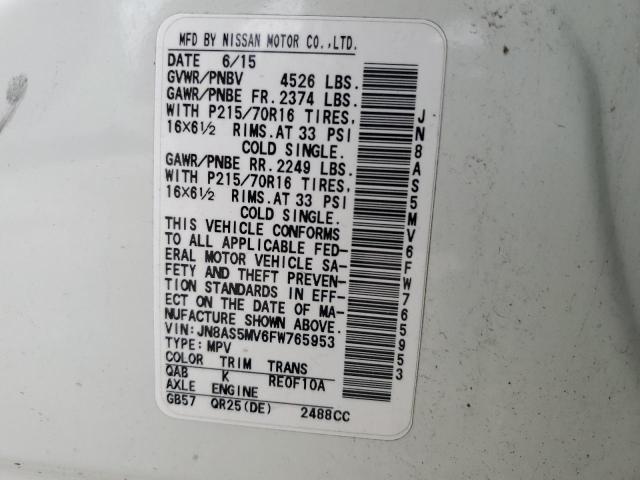 2015 NISSAN ROGUE SELE JN8AS5MV6FW765953