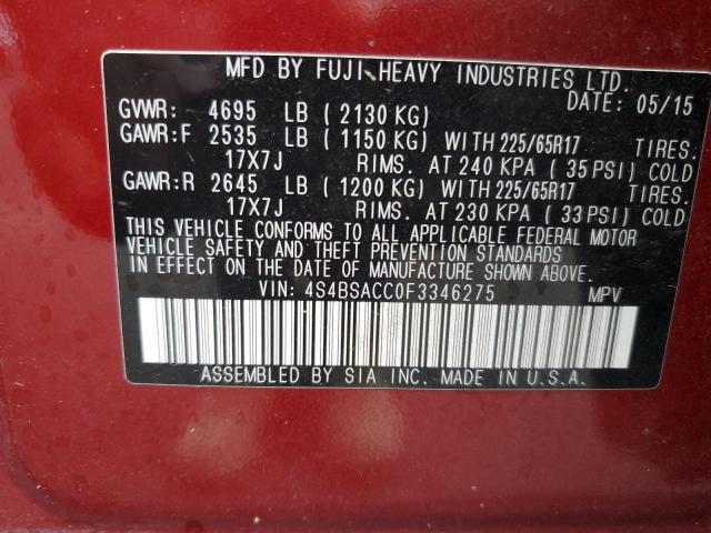 2015 SUBARU OUTBACK 2.5I PREMIUM 4S4BSACC0F3346275