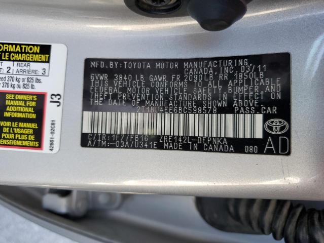 2011 TOYOTA COROLLA BA - 2T1BU4EE6BC598578