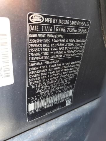 2017 LAND ROVER RANGE ROVE SALWR2FK1HA129271