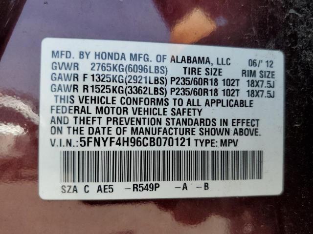 2012 HONDA PILOT TOUR - 5FNYF4H96CB070121