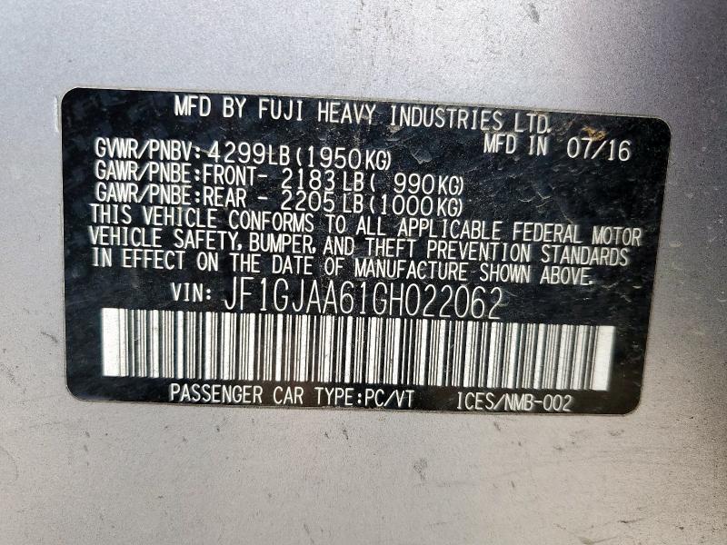 2016 SUBARU IMPREZA JF1GJAA61GH022062