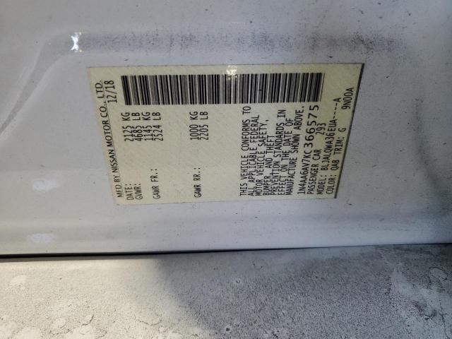 2019 NISSAN MAXIMA S 1N4AA6AV7KC366575