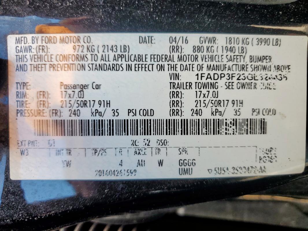 2016 FORD FOCUS SE - 1FADP3F23GL324436