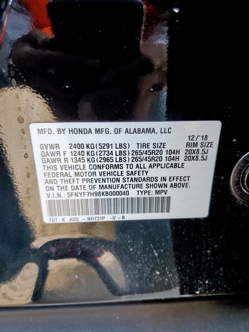 2019 HONDA PASSPORT T 5FNYF7H98KB000040