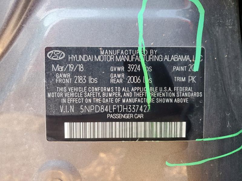 2018 HYUNDAI ELANTRA SEL 5NPD84LF1JH337427