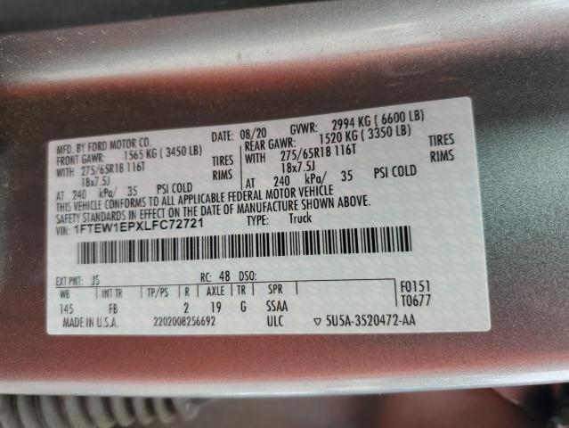 2020 FORD F150 SUPER 1FTEW1EPXLFC72721