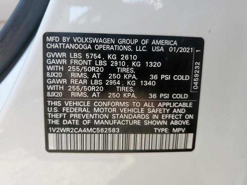 2021 VOLKSWAGEN ATLAS SE 1V2WR2CA4MC562583