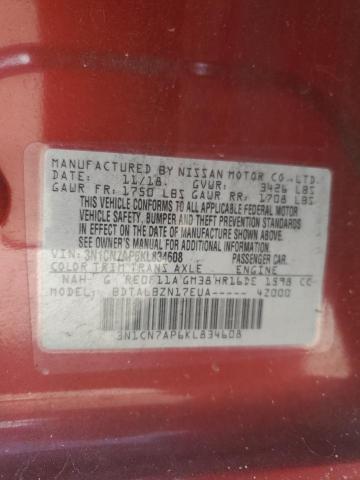 2019 NISSAN VERSA S 3N1CN7AP6KL834608
