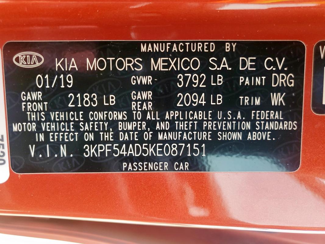 2019 KIA FORTE EX 3KPF54AD5KE087151