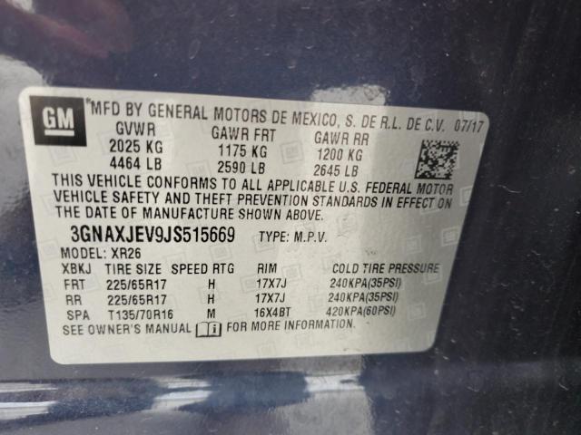 2018 CHEVROLET EQUINOX LT 3GNAXJEV9JS515669