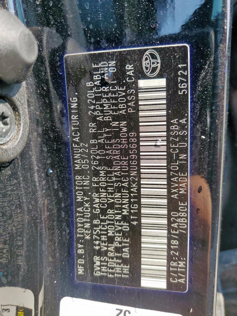 2022 TOYOTA CAMRY SE - 4T1G11AK2NU695689