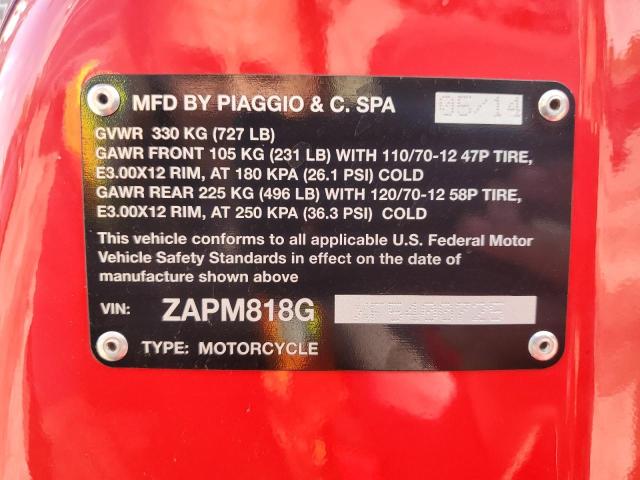 2015 VESPA SPRINT 150 ZAPM818GXF5400725