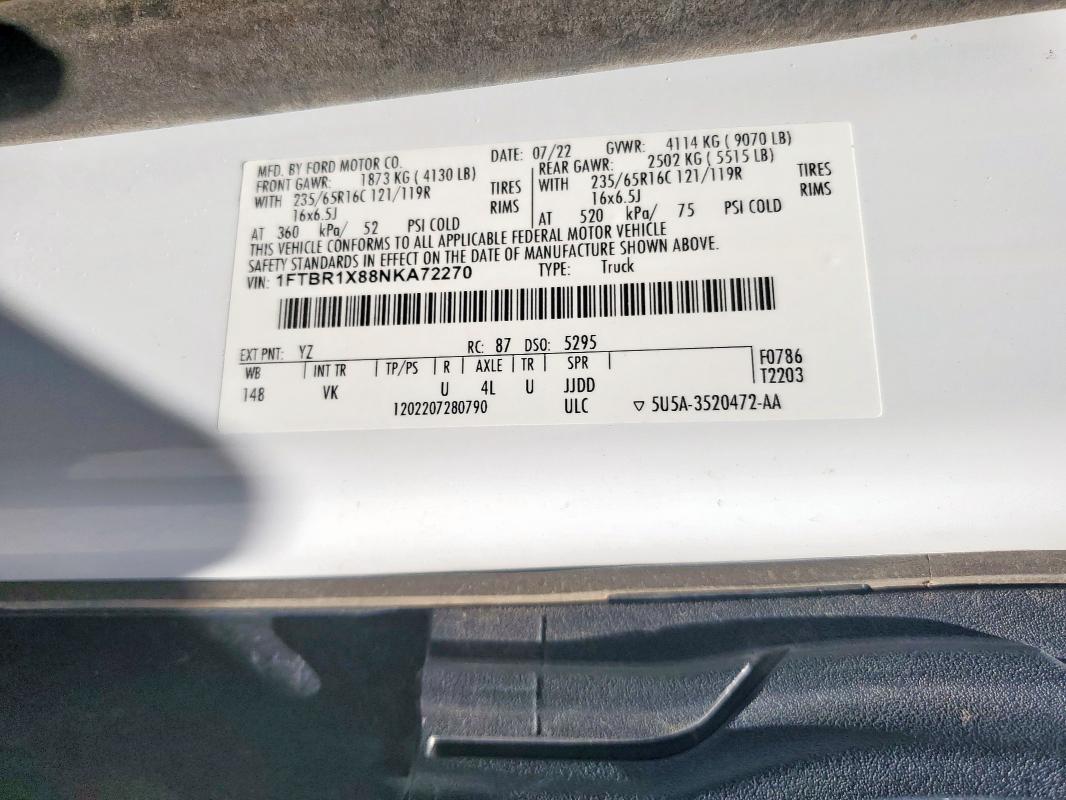 2022 FORD TRANSIT T- 1FTBR1X88NKA72270