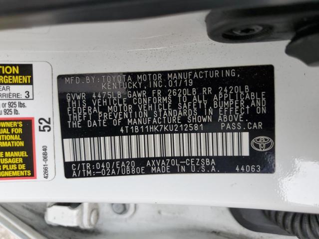 2019 TOYOTA CAMRY L 4T1B11HK7KU212581