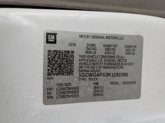 2019 CHEVROLET EXPRESS G2500 1GCWGAFG3K1192298