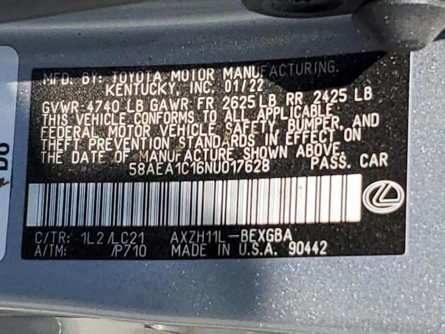 2022 LEXUS ES 300H BA 58AEA1C16NU017628