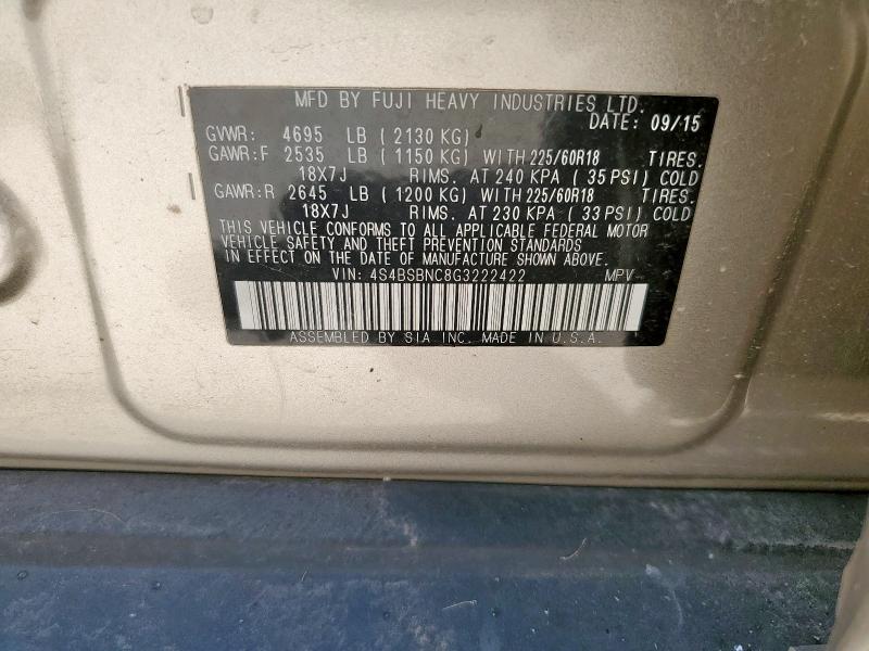 2016 SUBARU OUTBACK 2. 4S4BSBNC8G3222422