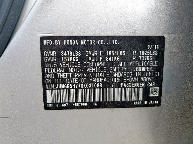 2016 HONDA FIT EX JHMGK5H77GX031088