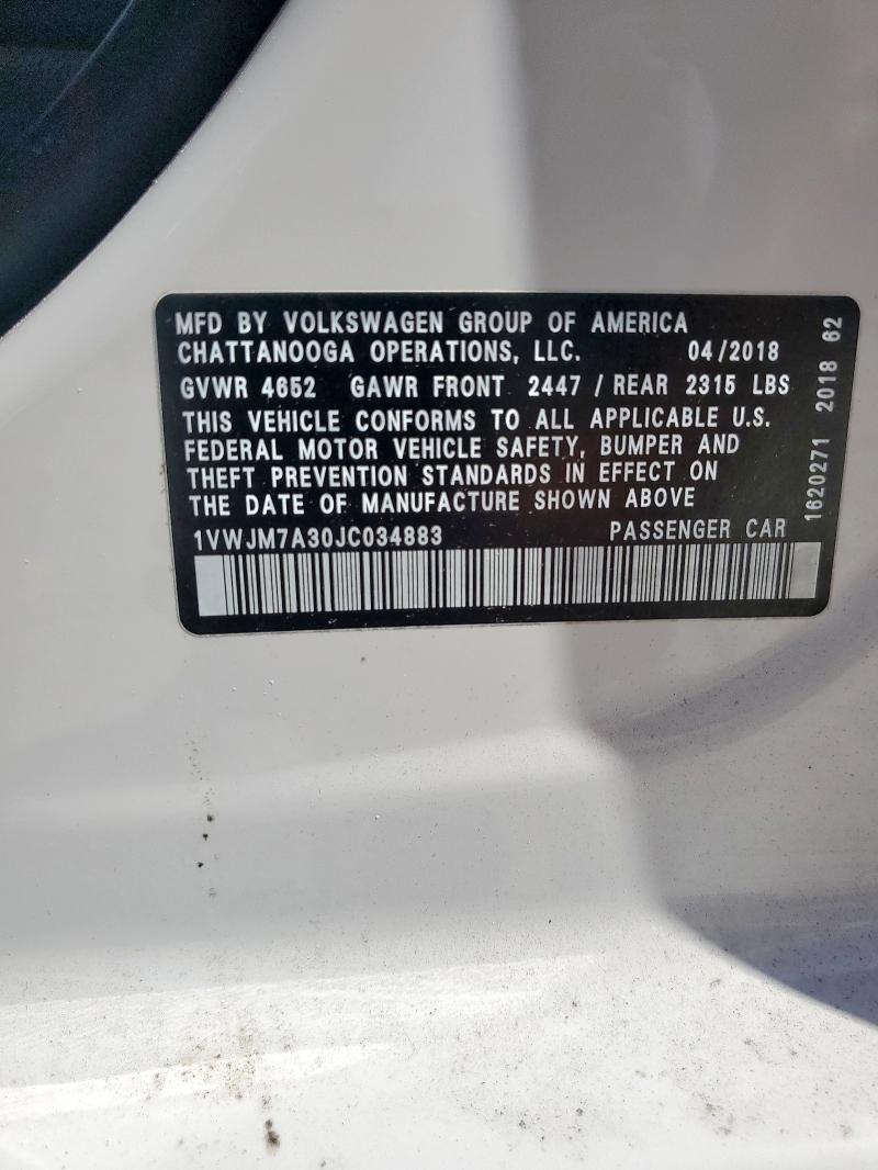 2018 VOLKSWAGEN PASSAT GT 1VWJM7A30JC034883