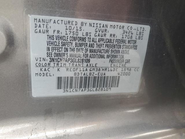 2016 NISSAN VERSA S - 3N1CN7AP3GL828109