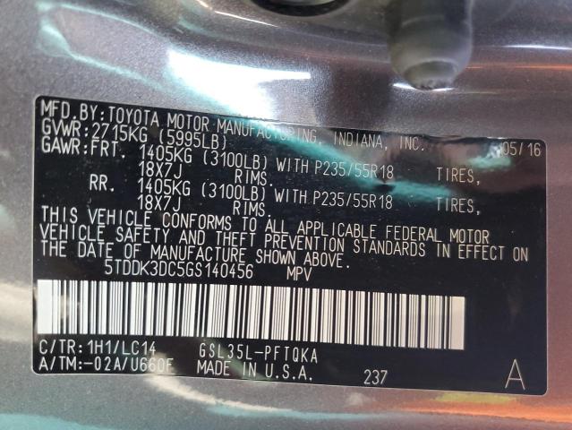2016 TOYOTA SIENNA XLE 5TDDK3DC5GS140456