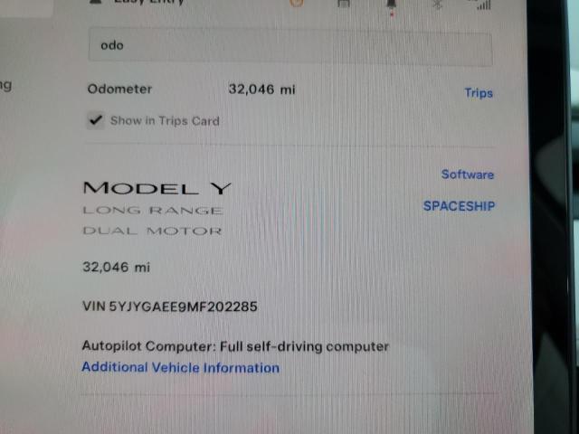 2021 TESLA MODEL Y 5YJYGAEE9MF202285