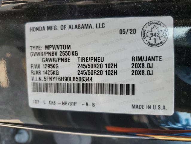 2020 HONDA PILOT TOUR 5FNYF6H90LB506344