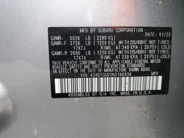 2022 SUBARU OUTBACK WI 4S4BTGUD2N3186938