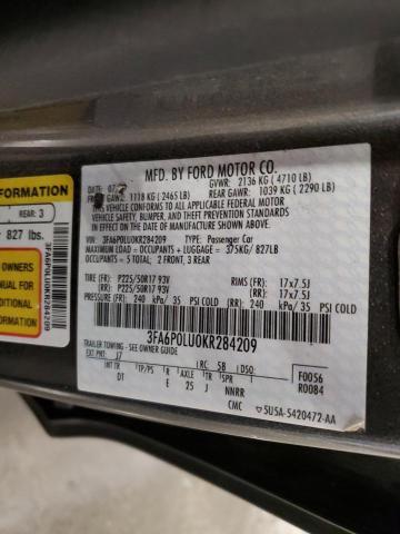 2019 FORD FUSION SE - 3FA6P0LU0KR284209